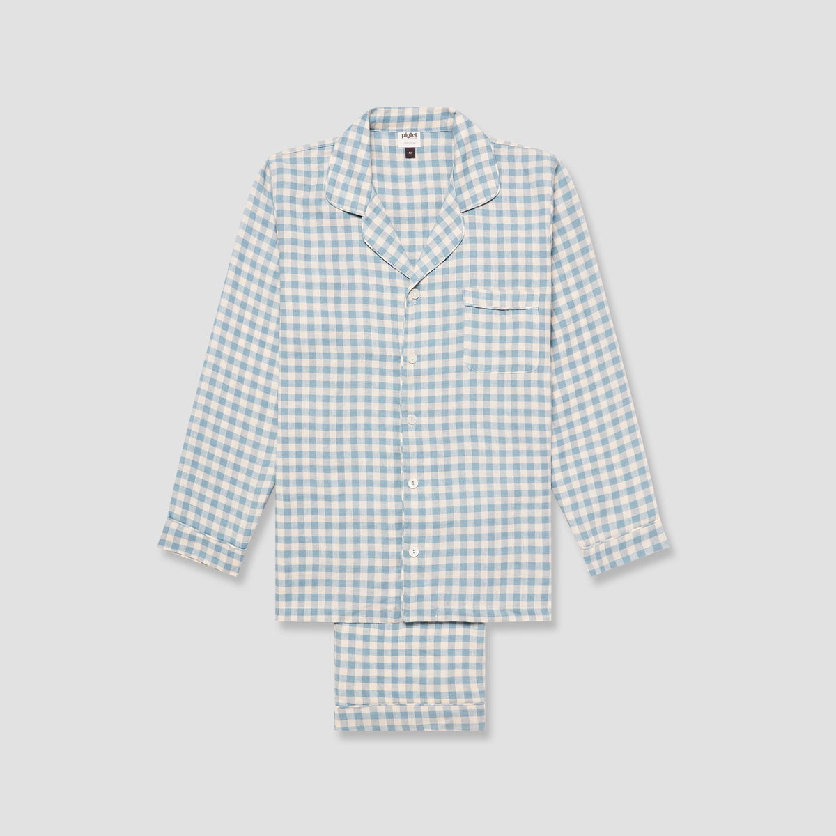 Warm Blue Gingham Linen Pyjama Trouser Set