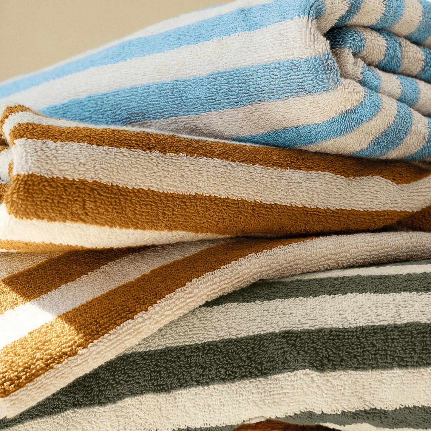 Olive Green Pembroke Stripe Cotton Towels