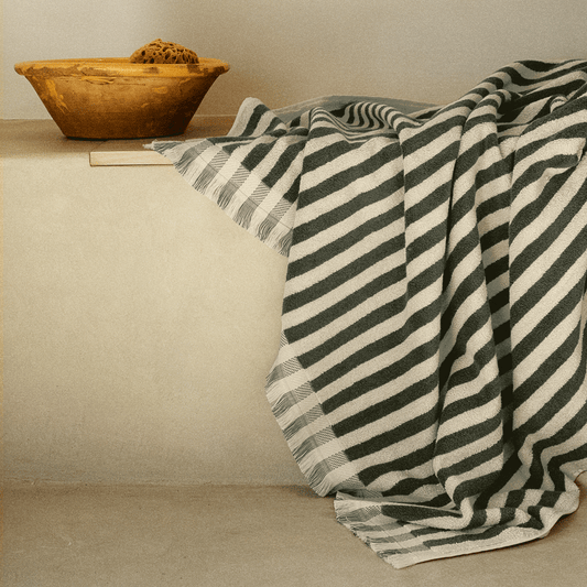 Olive Green Pembroke Stripe Cotton Towels