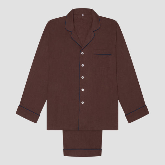 Men's Conker Brown Linen Pyjama Trouser Set